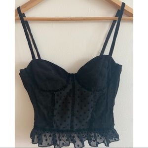 NWOT TopShop Black Corset Tank with Polkadots